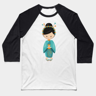 Japanese Girl, Japan, Cute Girl, Blue Kimono Baseball T-Shirt